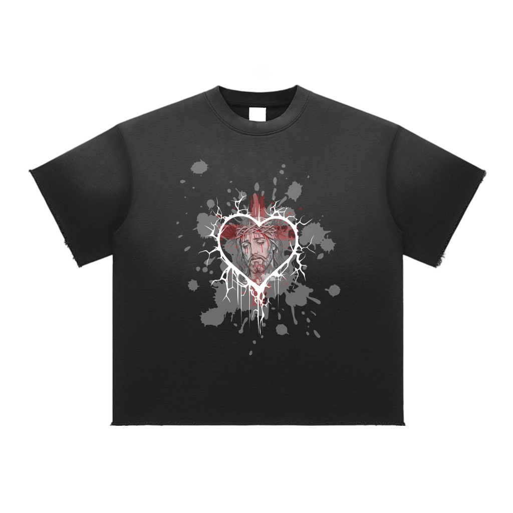 Faith Based Apparel - Jesus Crucifixion- Unisex Sun Fade Raw Edge T-Shirt