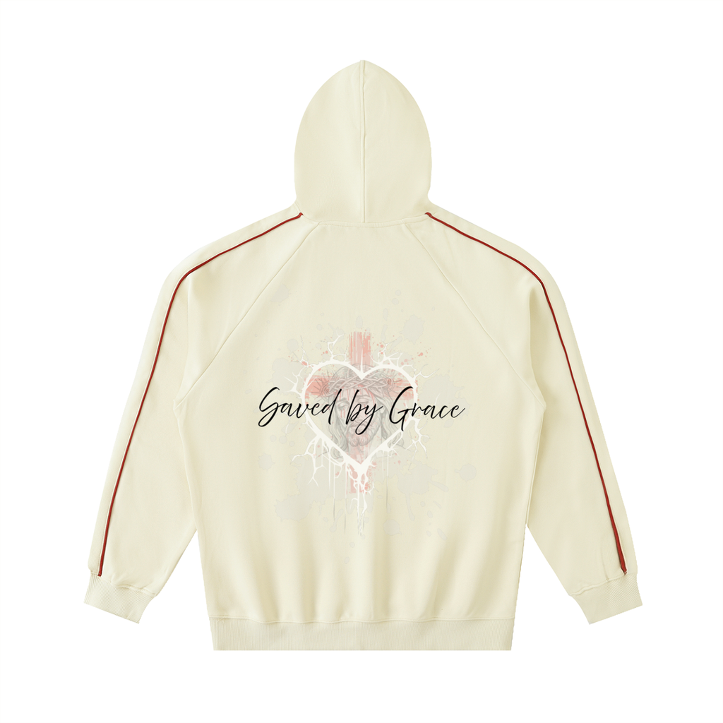 Faith Based Apparel - Kingdom Powered - Saved by Grace - Unisex Contrast Piping Raglan Hoodie