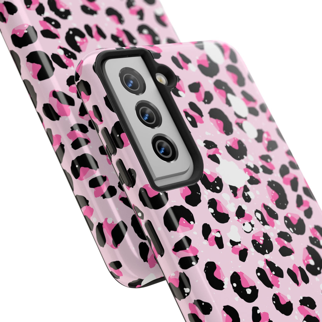 Durable iPhone & Android Protective Phone Case - Pink Leopard Print Tough Case