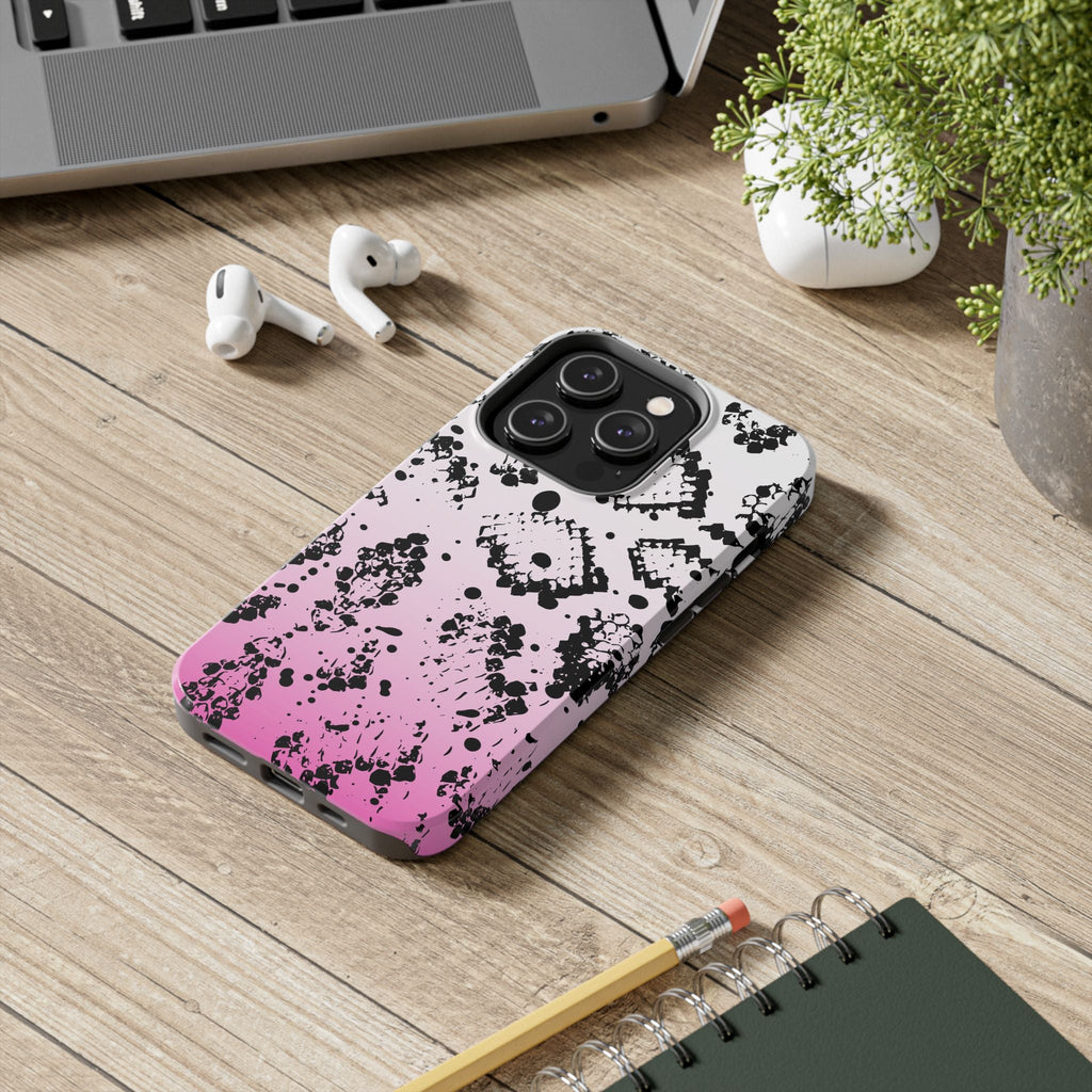 Durable iphone & Android Protection - Pink Ombre Snake Skin Tough Phone Case