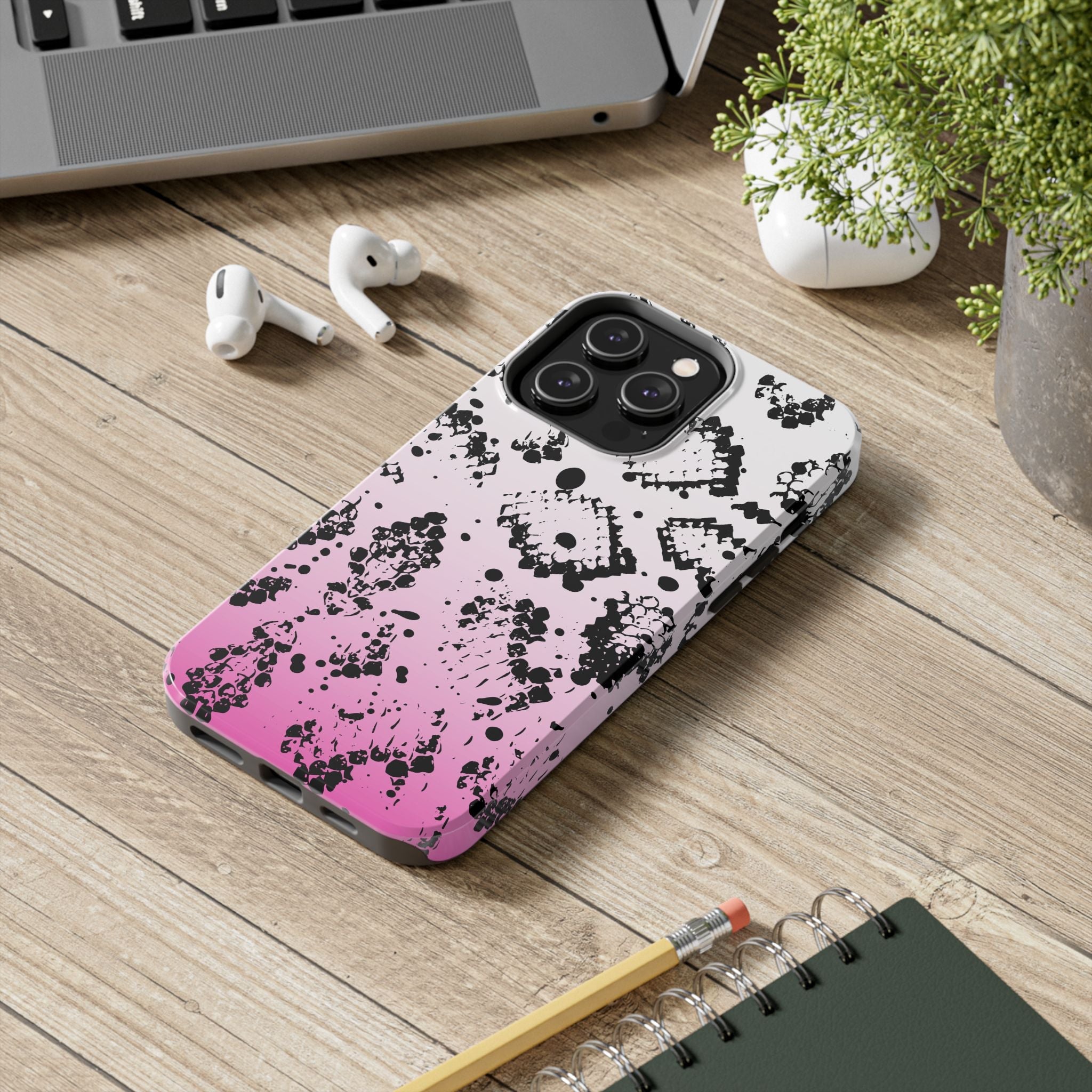 Durable iphone & Android Protection - Pink Ombre Snake Skin Tough Phone Case