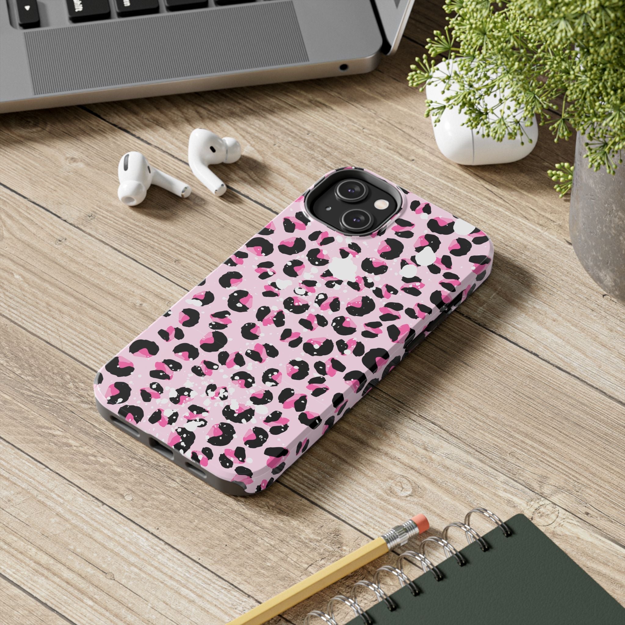 Durable iPhone & Android Protective Phone Case - Pink Leopard Print Tough Case