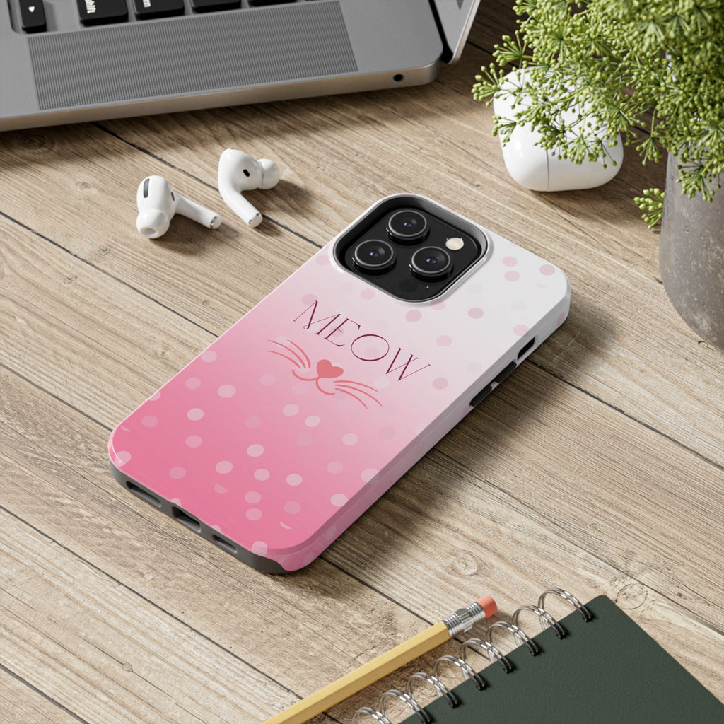 Durable iPhone & Android Protective Case - Cute Pink Cat Phone Case
