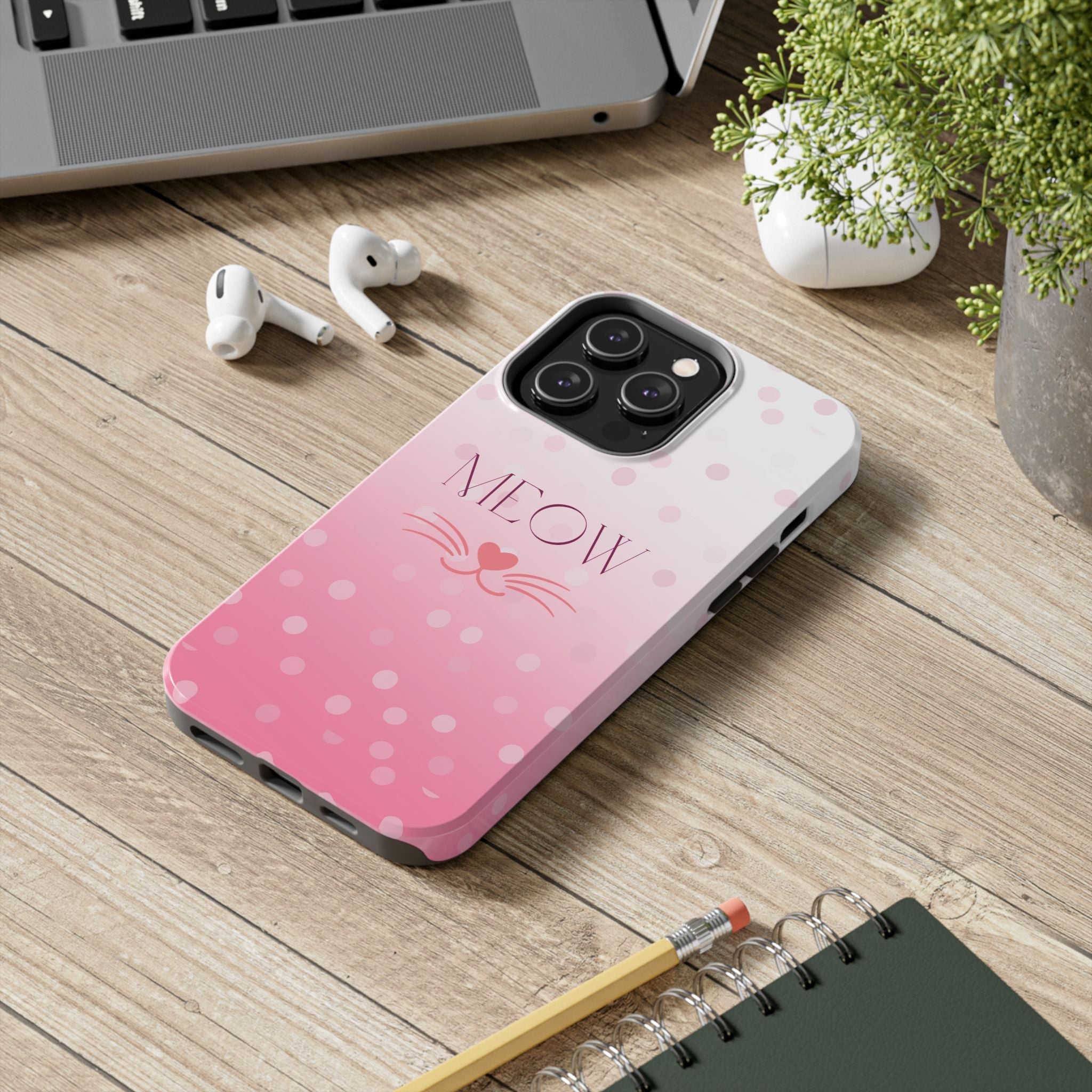 Durable iPhone & Android Protective Case - Cute Pink Cat Phone Case