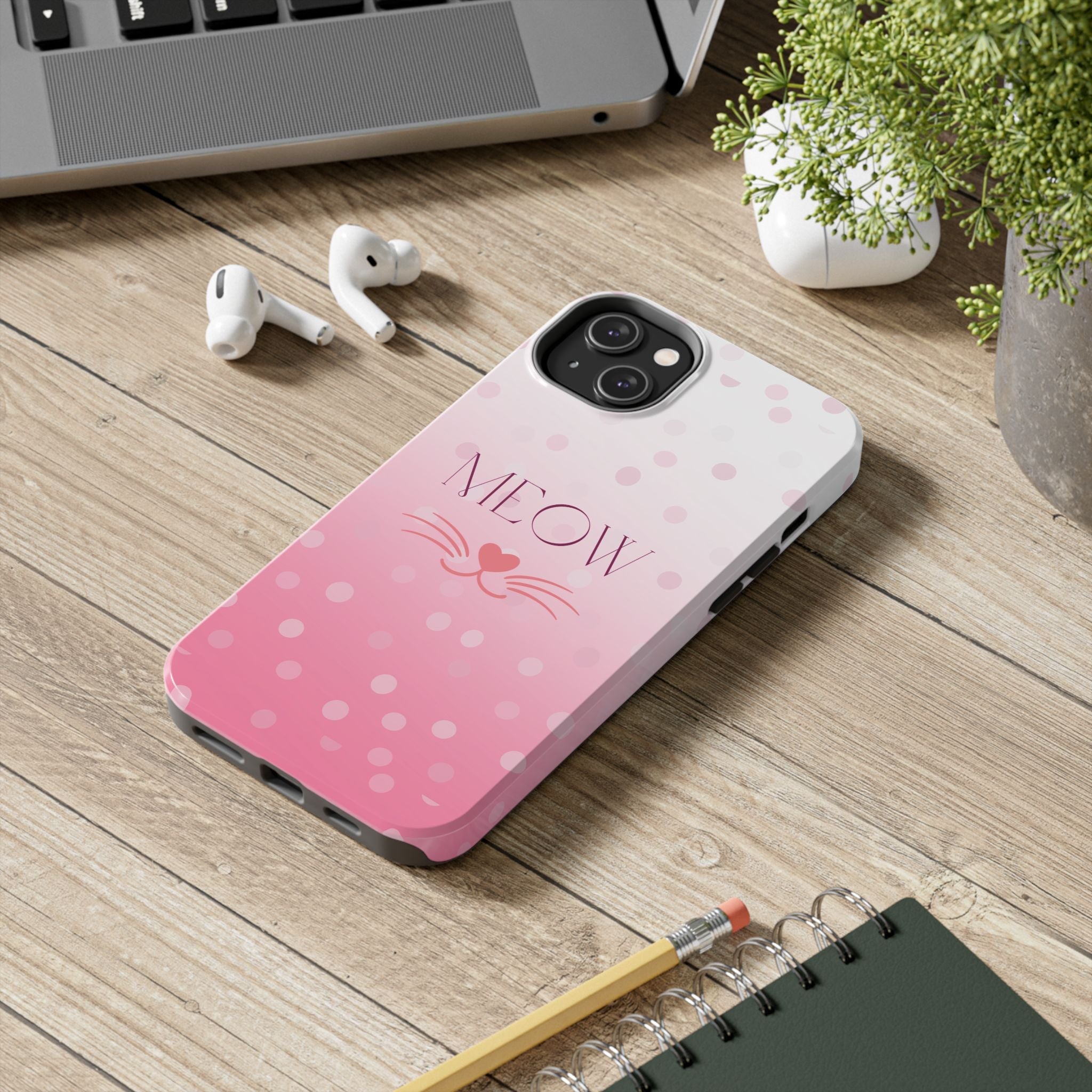 Durable iPhone & Android Protective Case - Cute Pink Cat Phone Case