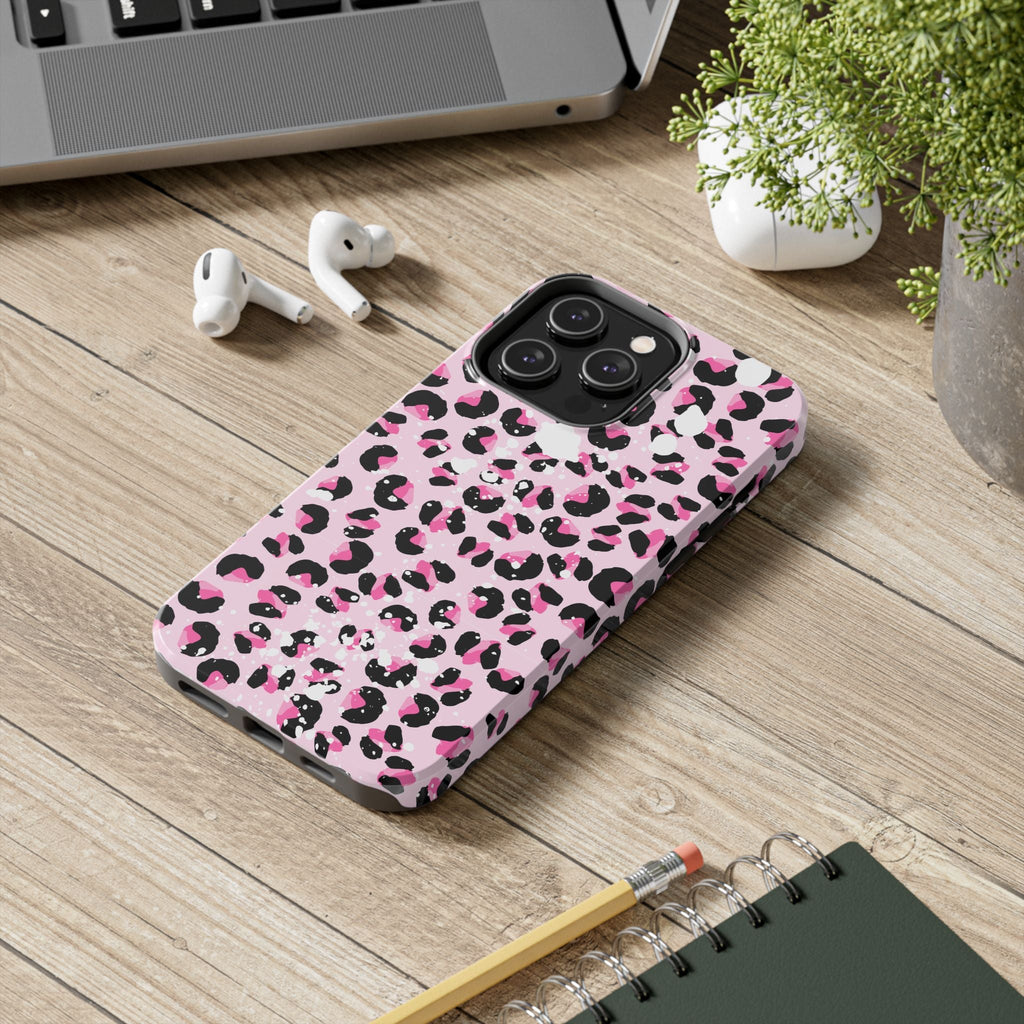 Durable iPhone & Android Protective Phone Case - Pink Leopard Print Tough Case
