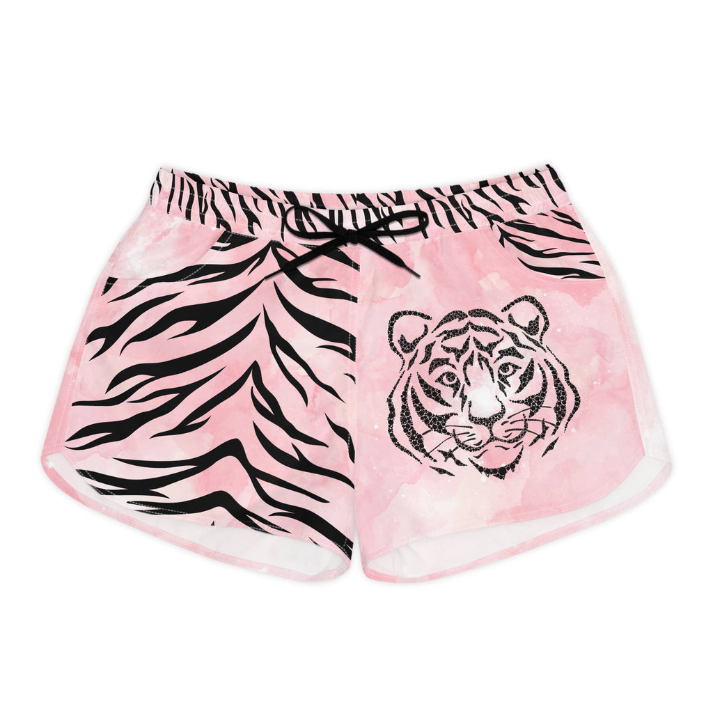Women's Fitness Shorts - Tiger with Pink Stripes - Comfortable Fit