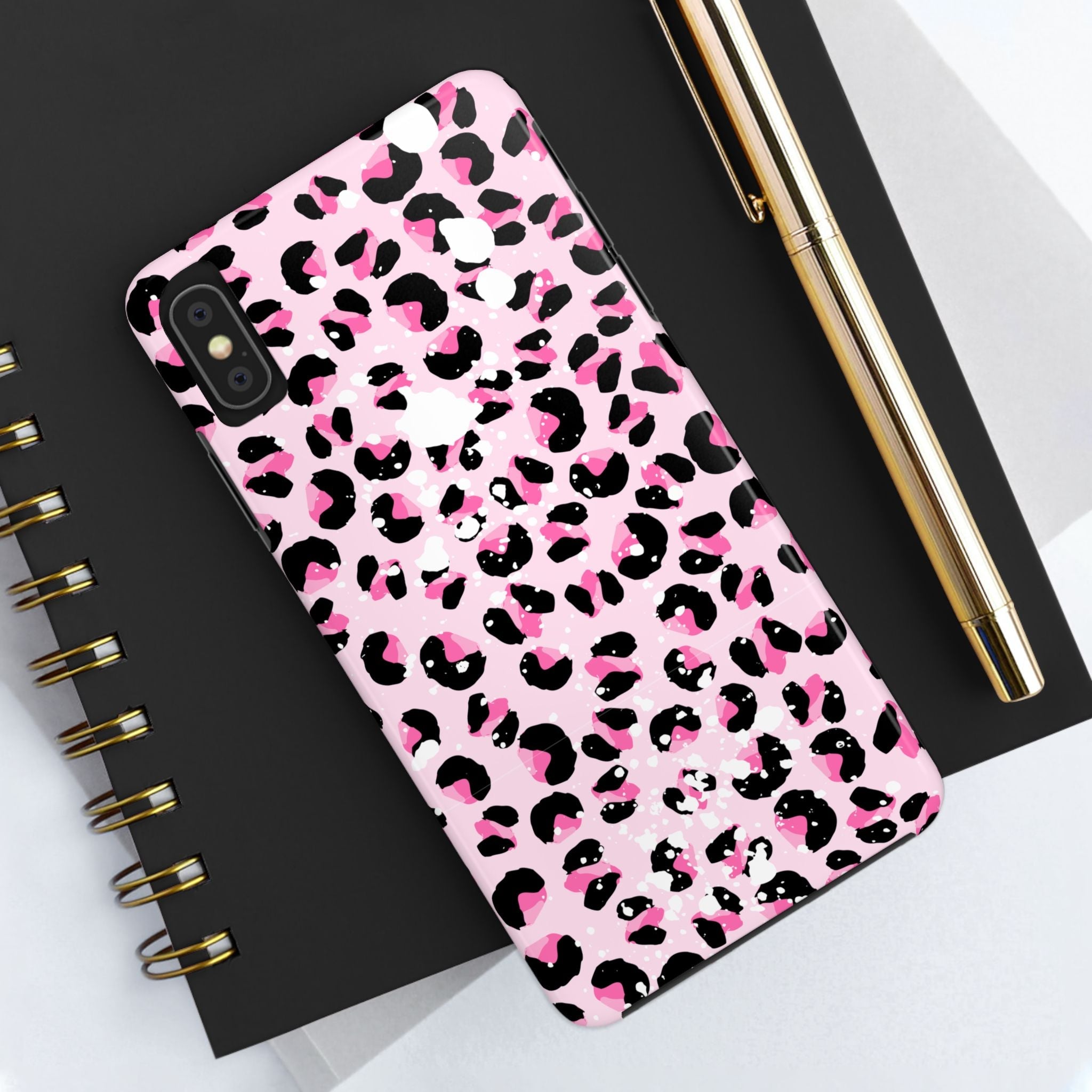Durable iPhone & Android Protective Phone Case - Pink Leopard Print Tough Case