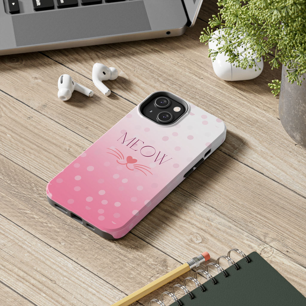 Durable iPhone & Android Protective Case - Cute Pink Cat Phone Case