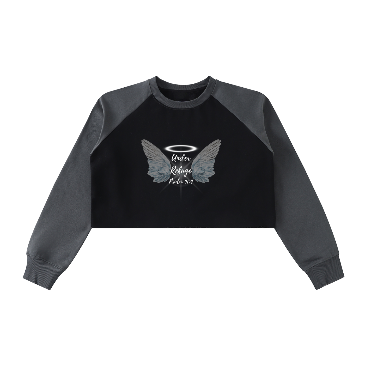 Women's Faith Based Apparel - Under Refuge - Raw-Hem Color-Block Raglan Crop Sweatshirt