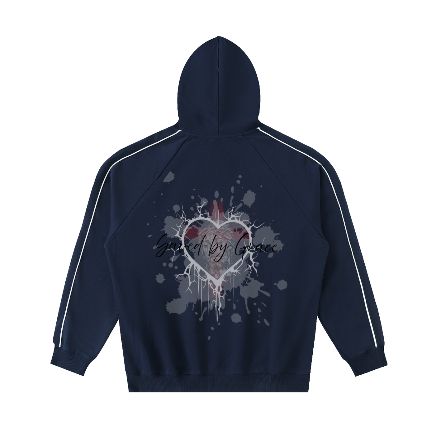 Faith Based Apparel - Kingdom Powered - Saved by Grace - Unisex Graphic Contrast Piping Raglan Hoodie