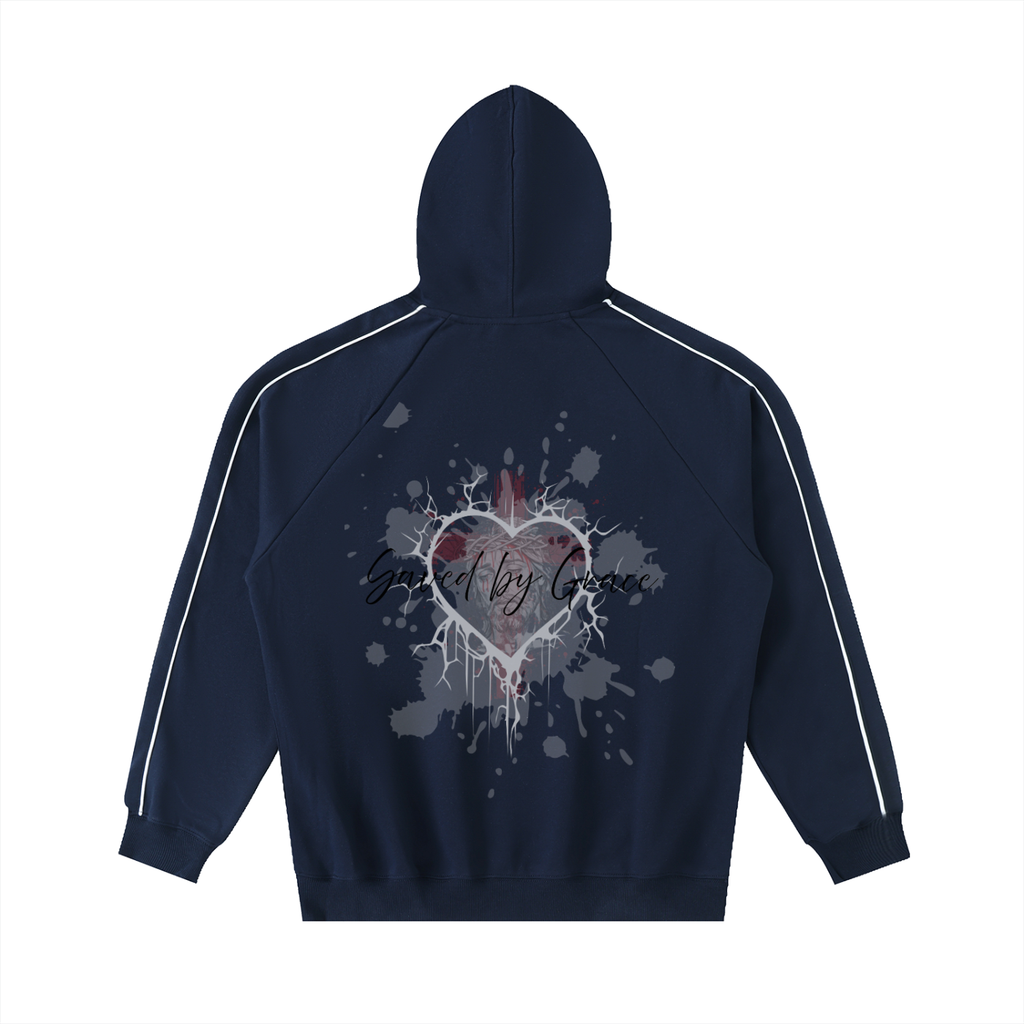 Faith Based Apparel - Kingdom Powered - Saved by Grace - Unisex Contrast Piping Raglan Hoodie