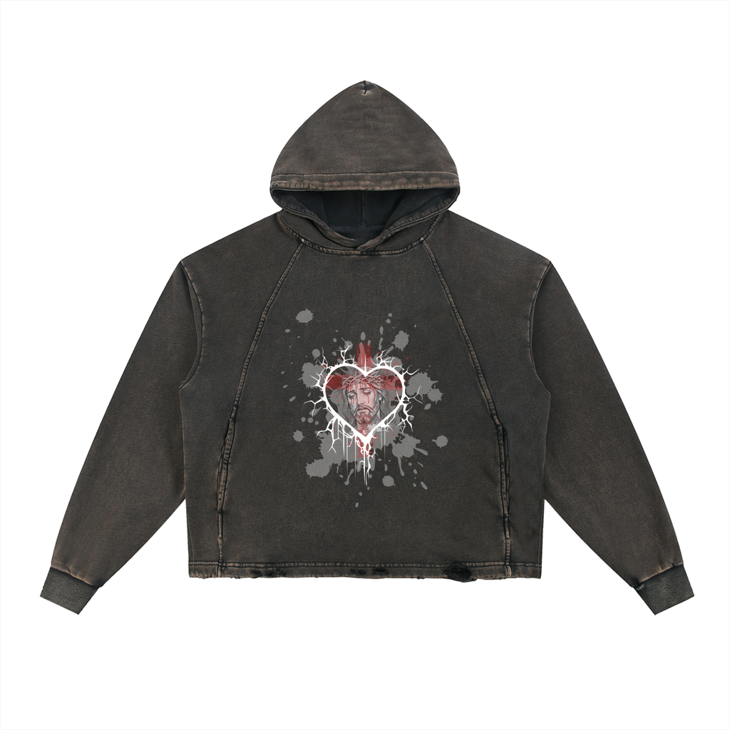 Unisex Vintage Washed Frayed-Hem Hoodie - Faith Based Apparel