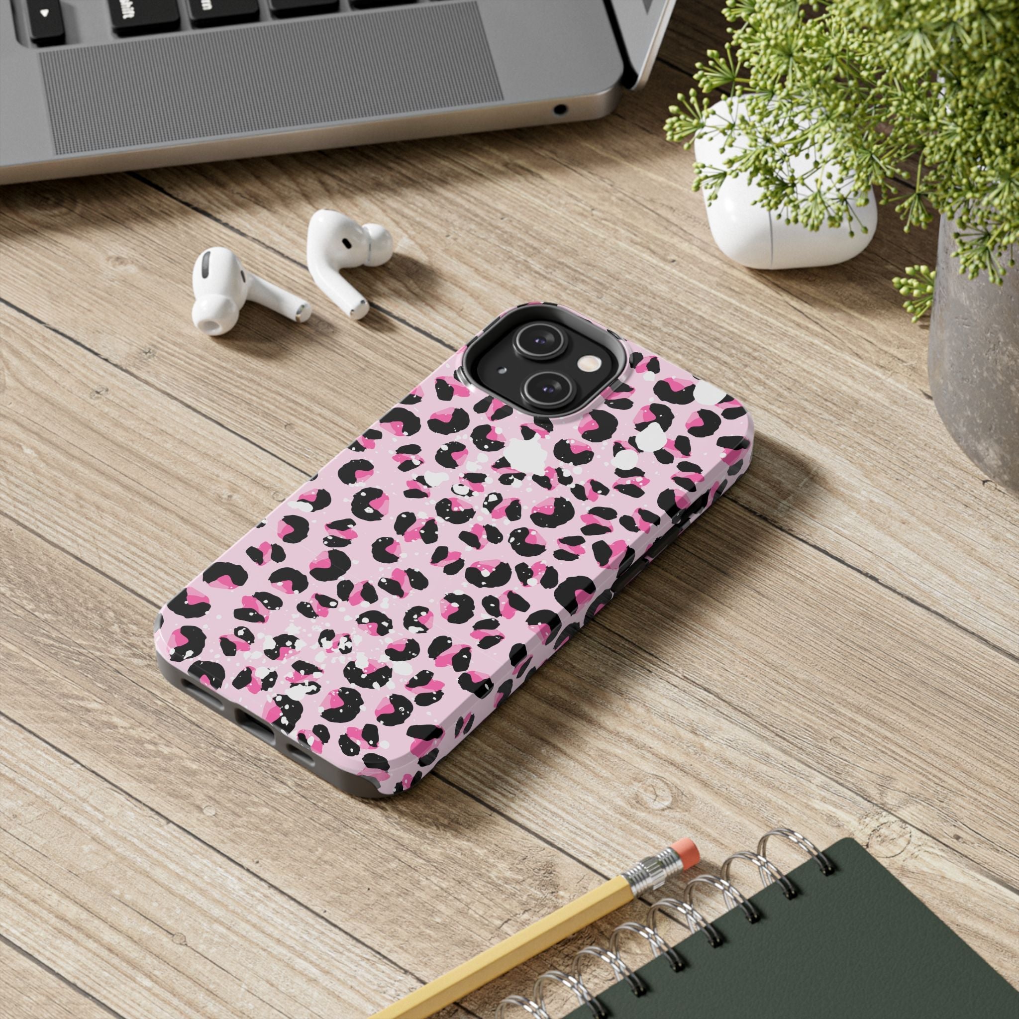Durable iPhone & Android Protective Phone Case - Pink Leopard Print Tough Case