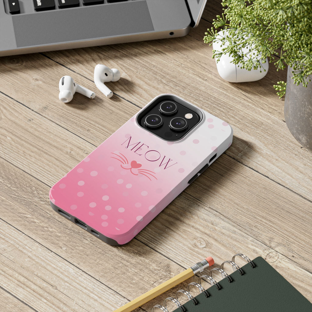 Durable iPhone & Android Protective Case - Cute Pink Cat Phone Case