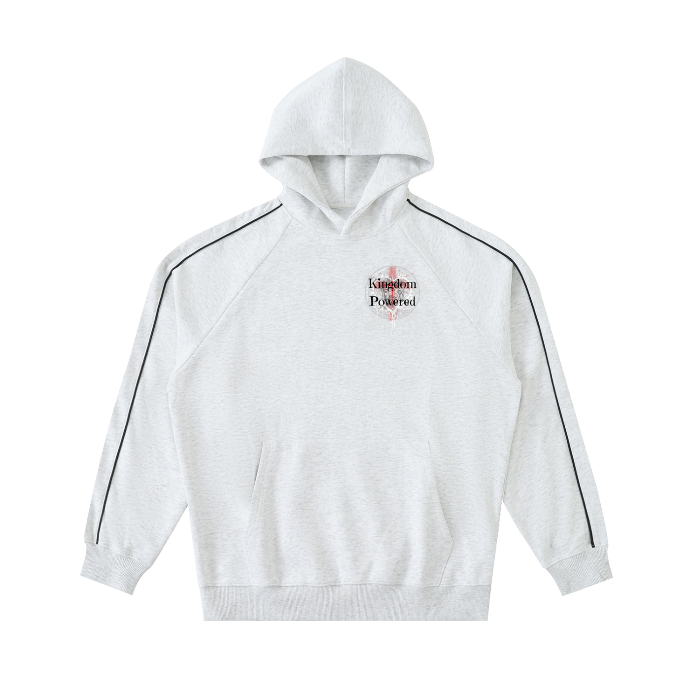Faith Based Apparel - Kingdom Powered - Saved by Grace - Unisex Graphic Contrast Piping Raglan Hoodie