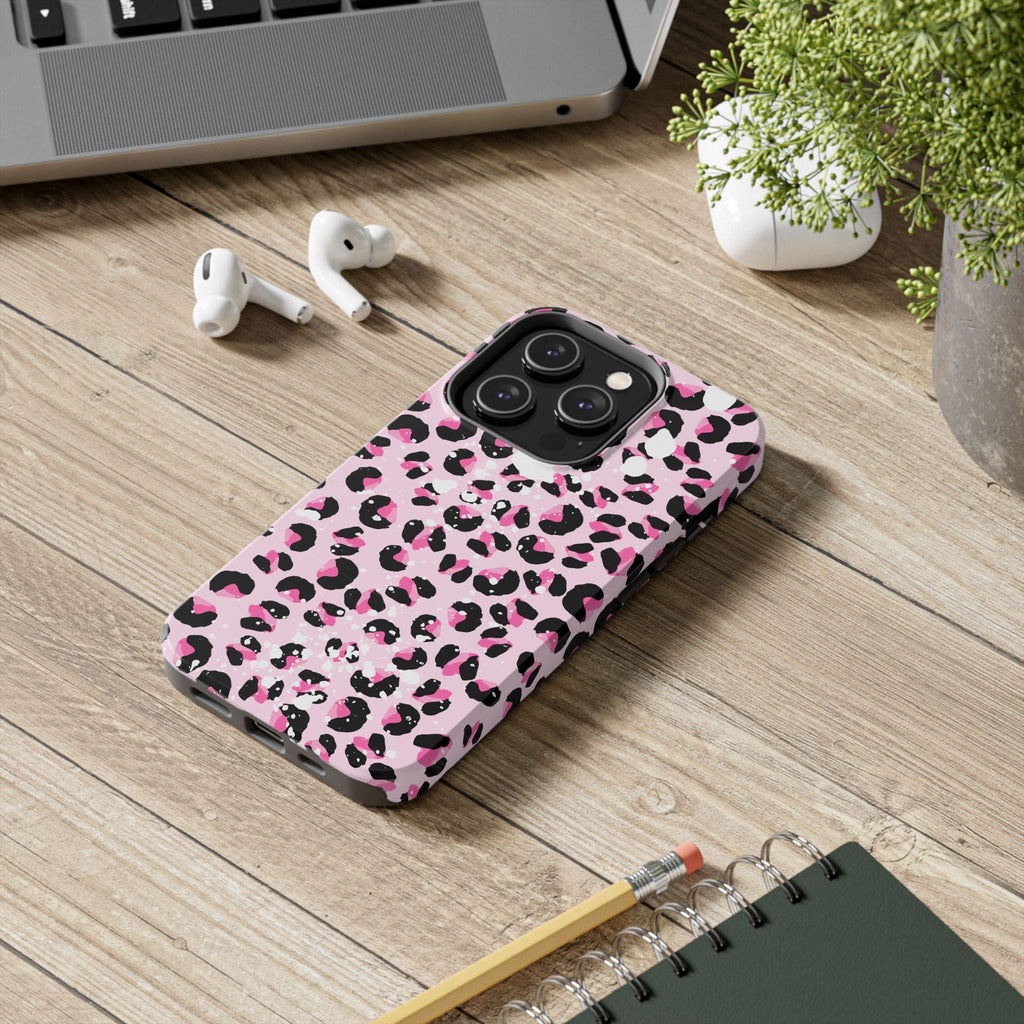 Durable iPhone & Android Protective Phone Case - Pink Leopard Print Tough Case