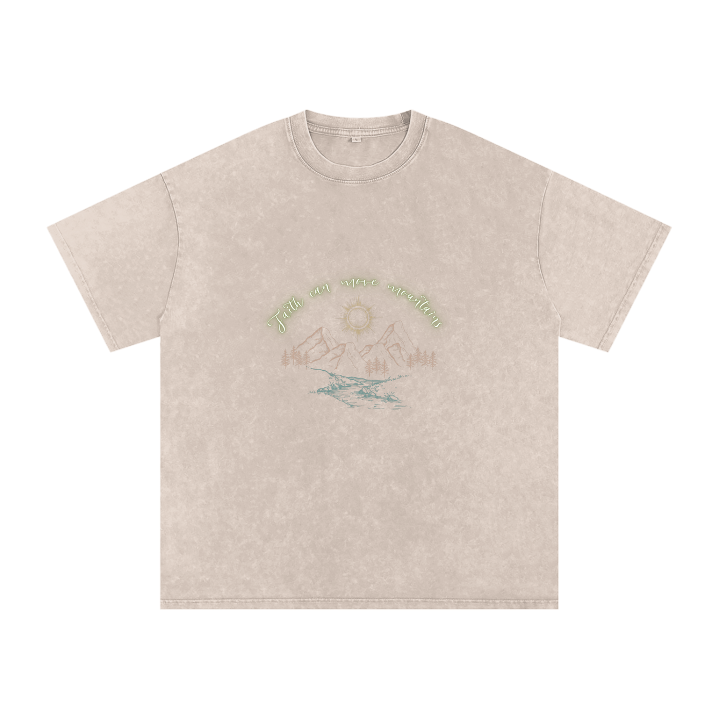 Faith Can Move Mountains - Faith Based Apparel - Unisex - Snow Washed Oversized Cotton T-Shirt