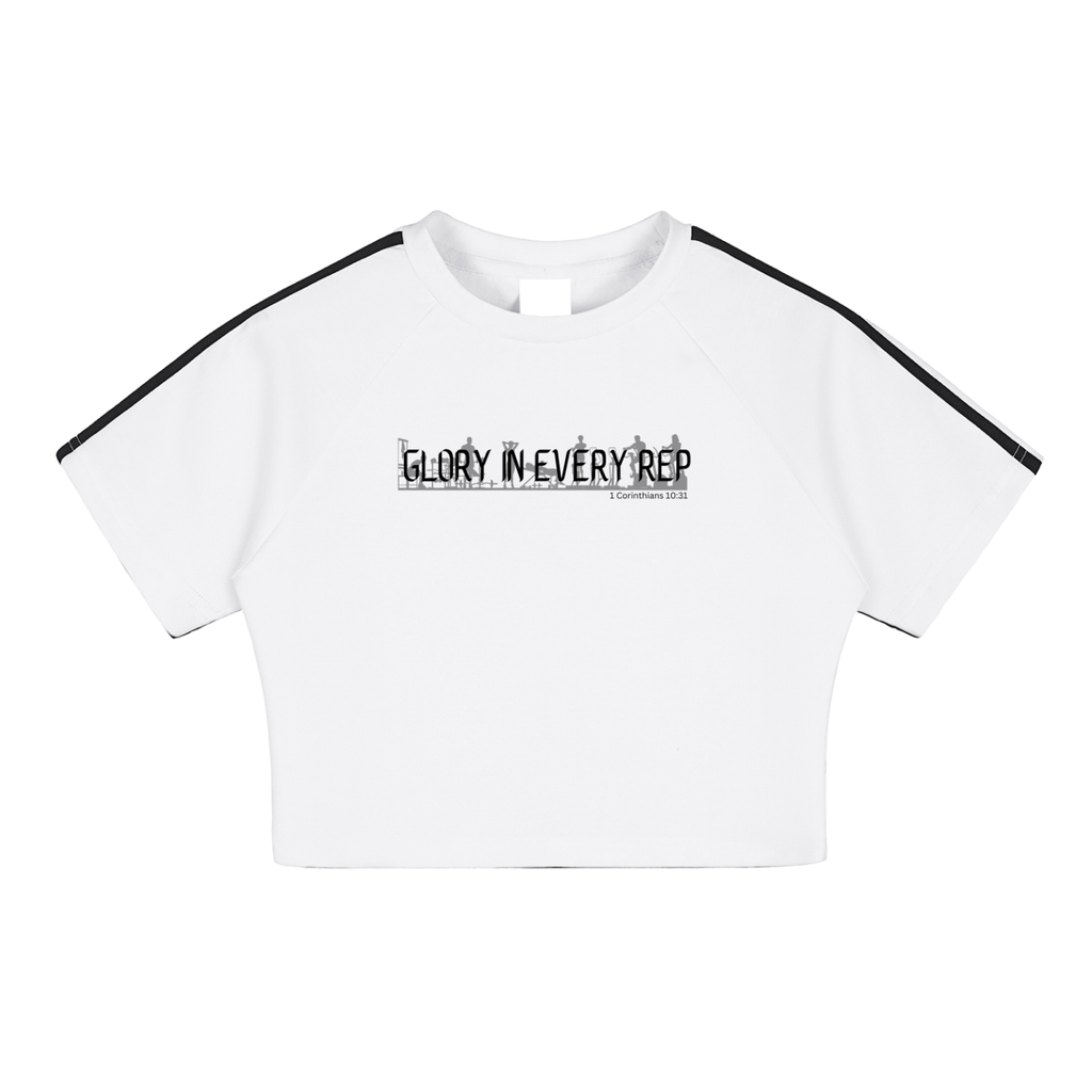 Glory in Every Rep - Women's Faith Based Apparel - Taped Cooling Performance Crop Top