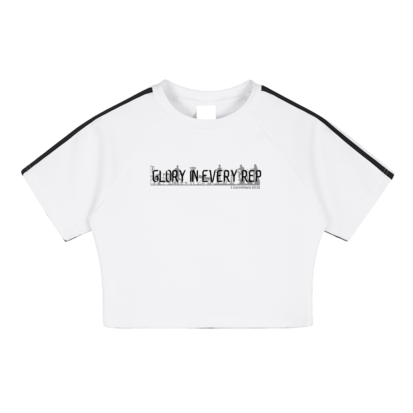 Glory in Every Rep - Women's Faith Based Apparel - Taped Cooling Performance Crop Top