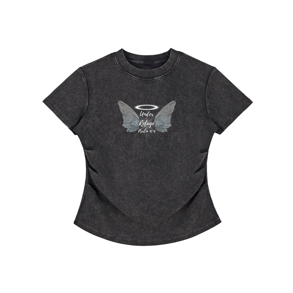 Women's Vintaged-Wash Bodycon Cotton T-Shirt - Faith Based Apparel - Wing T-Shirt