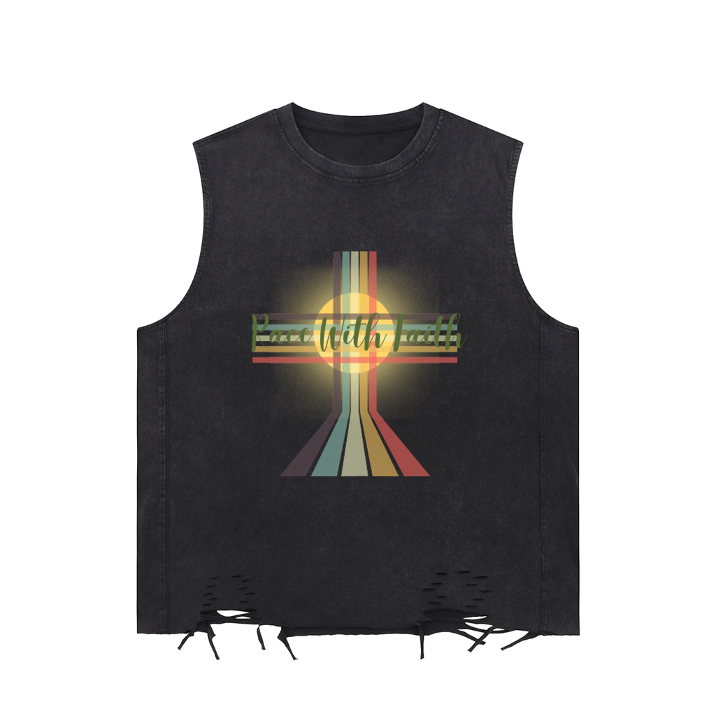 Race With Faith - Unisex Faith Based Apparel - Snow Washed Raw - Hem Tank Top