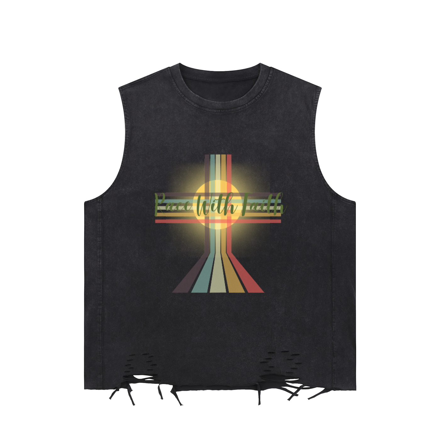 Race With Faith - Unisex Faith Based Apparel - Snow Washed Raw - Hem Tank Top