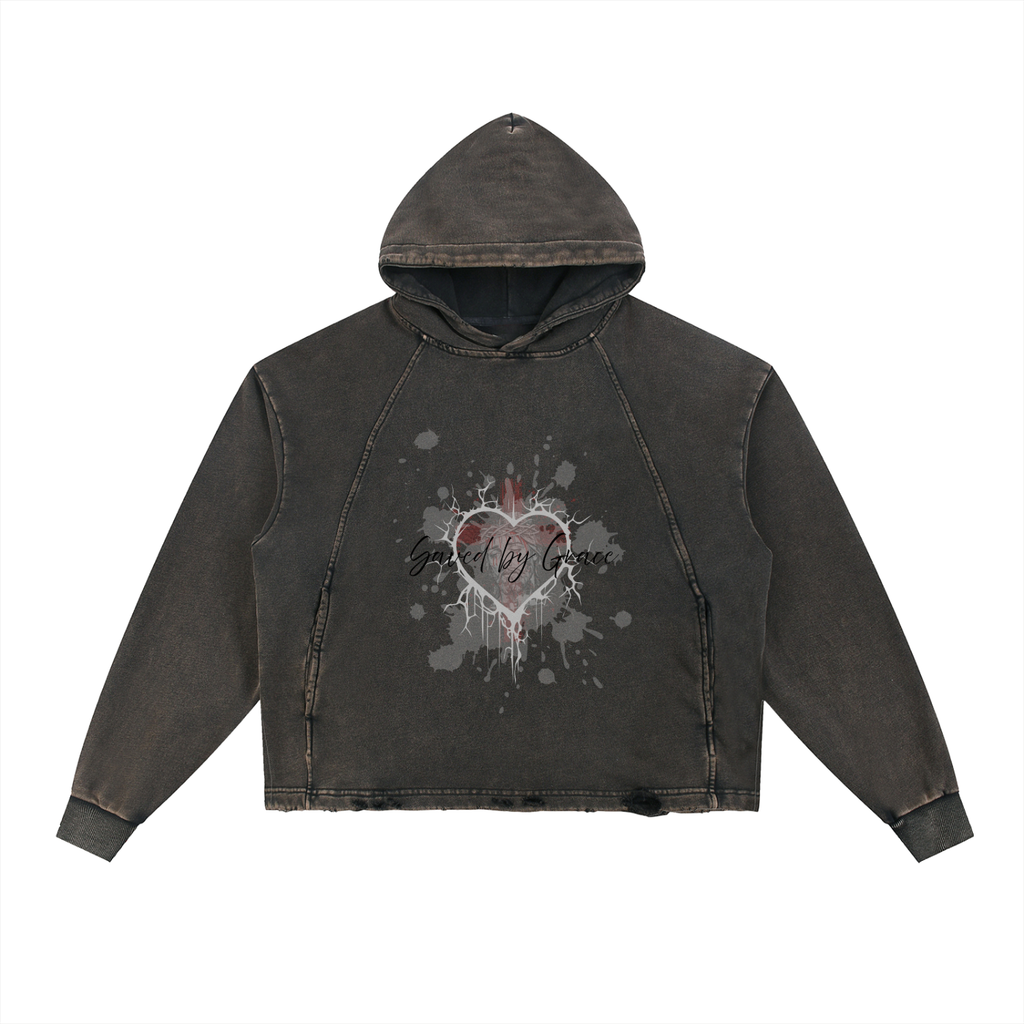 Unisex Vintage Washed Frayed-Hem Hoodie - Faith Based Apparel - Saved by Grace