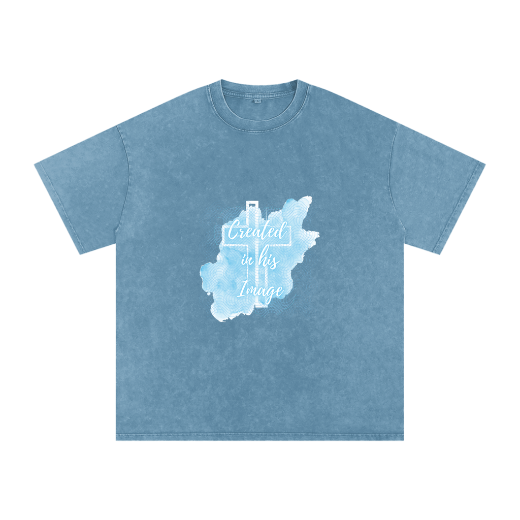 Created in His Image - Faith Based Apparel - Snow Washed Oversized Cotton T-Shirt
