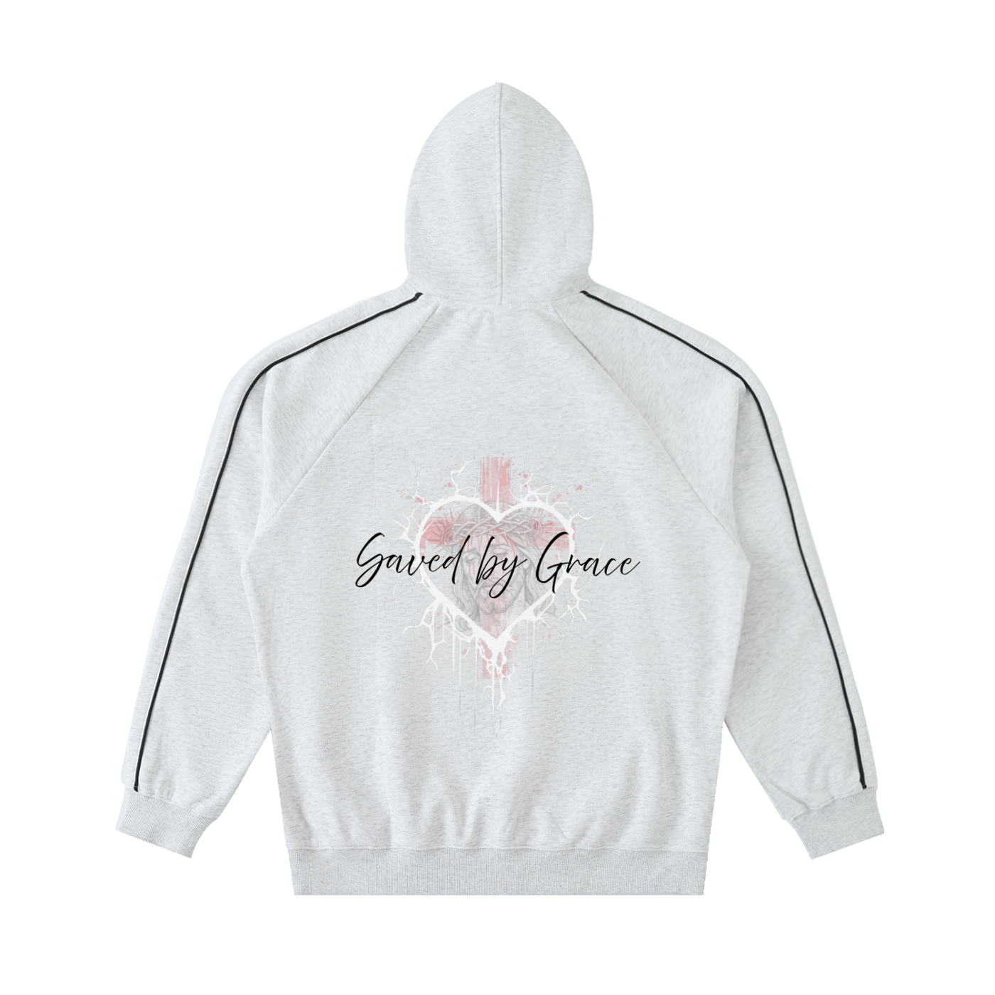 Faith Based Apparel - Kingdom Powered - Saved by Grace - Unisex Graphic Contrast Piping Raglan Hoodie