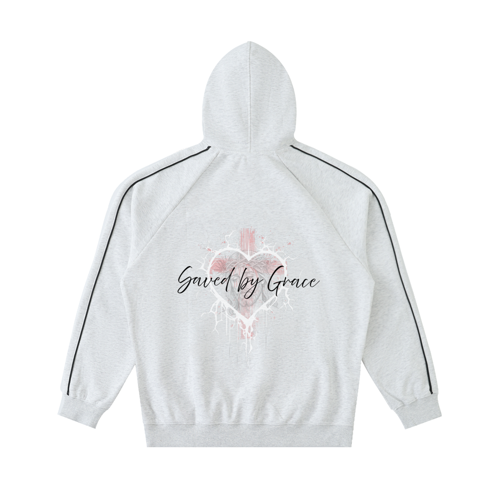 Faith Based Apparel - Kingdom Powered - Saved by Grace - Unisex Contrast Piping Raglan Hoodie