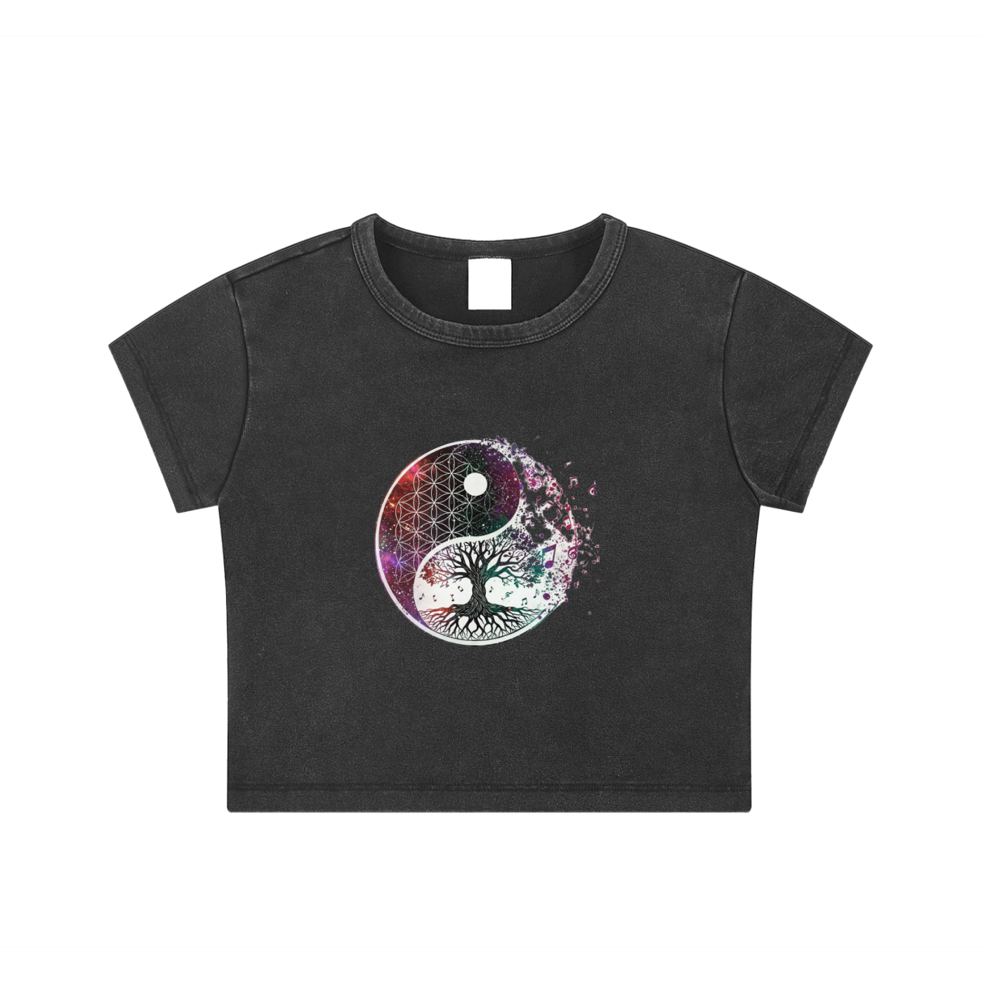 Womens' Fashion Apparel - Tree of Life YingYang Snow Washed Crop Top