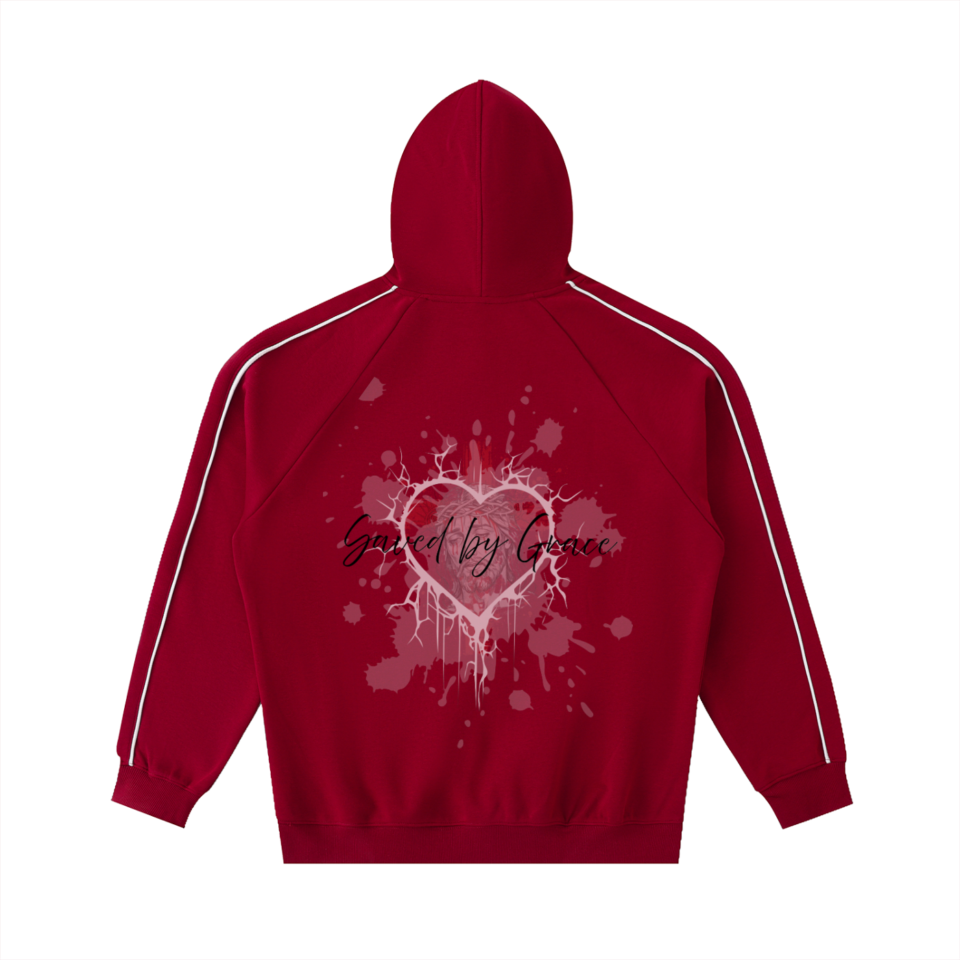 Faith Based Apparel - Kingdom Powered - Saved by Grace - Unisex Graphic Contrast Piping Raglan Hoodie