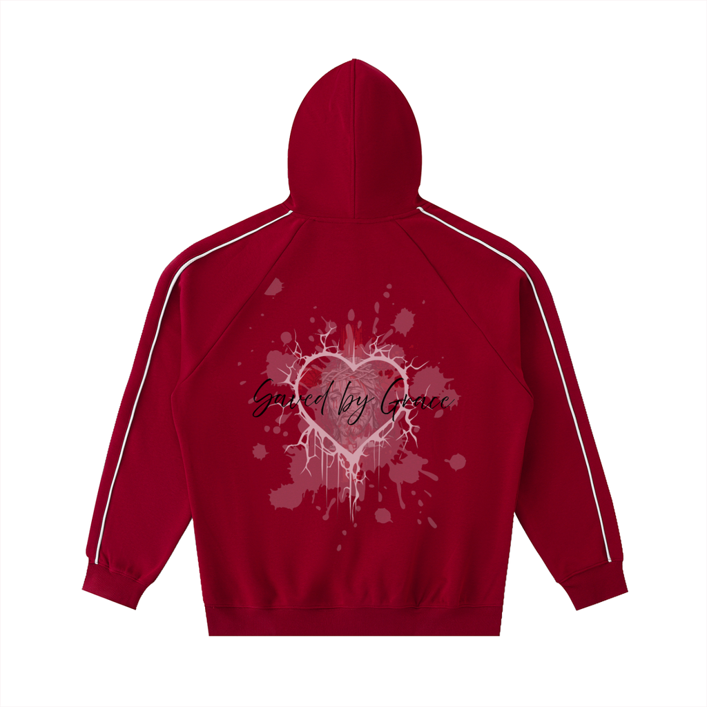Faith Based Apparel - Kingdom Powered - Saved by Grace - Unisex Contrast Piping Raglan Hoodie