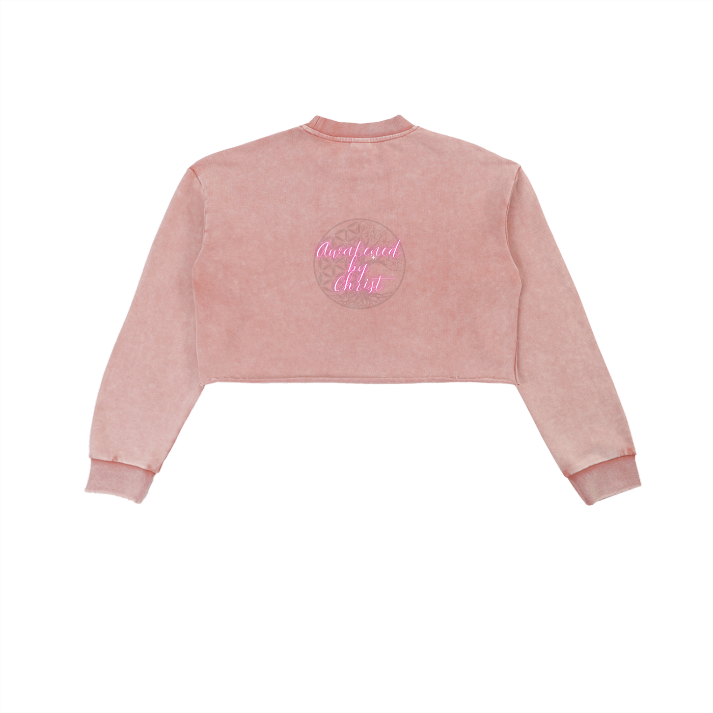 Womens' Faith Based Apparel - Plant Seeds of Faith - Awakened by Christ - Charity for Peace Foundation - Peace Collective -Snow Washed Raw Edge Cropped Sweatshirt
