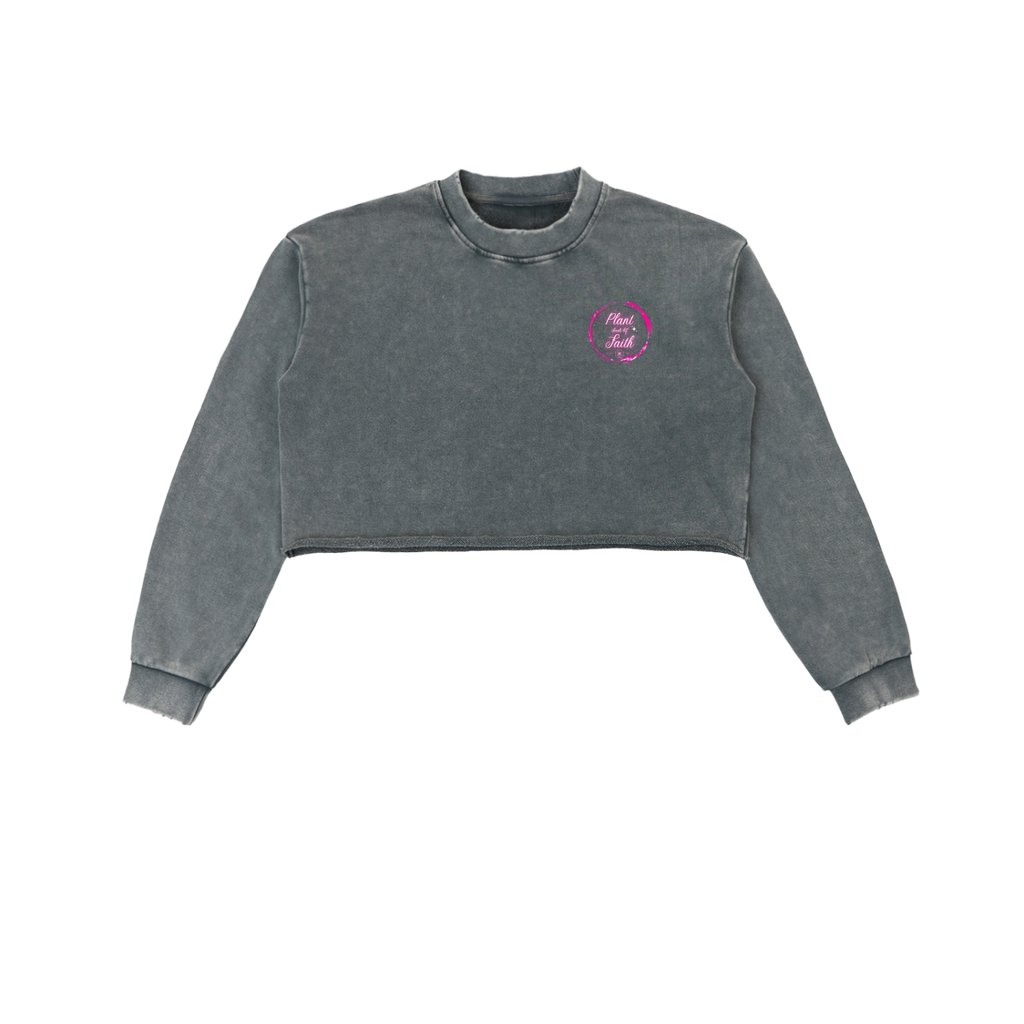Womens' Faith Based Apparel - Plant Seeds of Faith - Awakened by Christ - Charity for Peace Foundation - Peace Collective -Snow Washed Raw Edge Cropped Sweatshirt